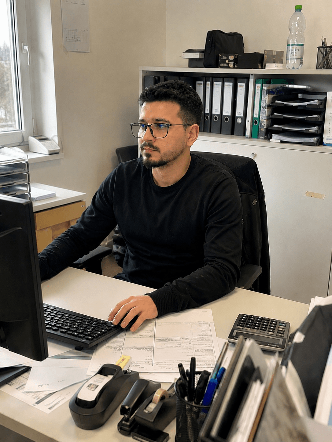 Herr Hassan bei der Büro- und Projektkoordination